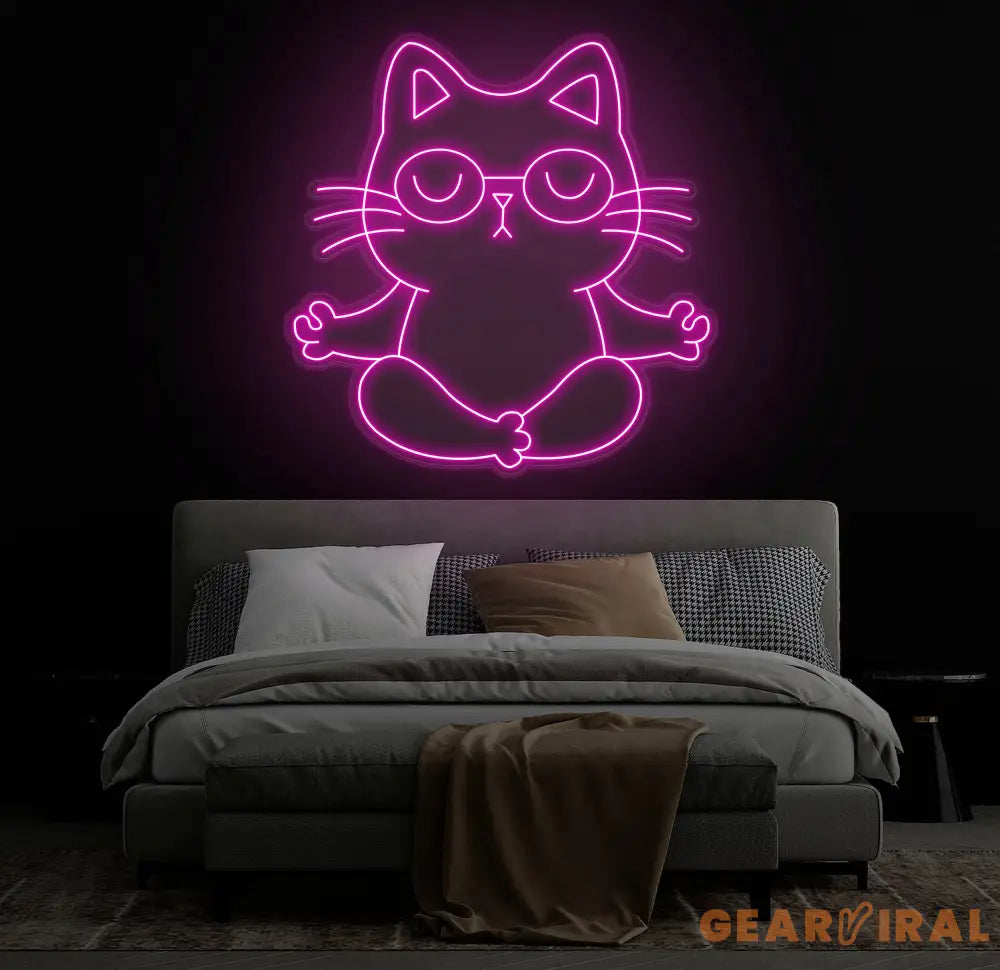 Zen Cat Neon Sign - Meditating Cat Custom Wall Light Perfect for Yoga Studios Home Decor and Calming Spaces Christmas