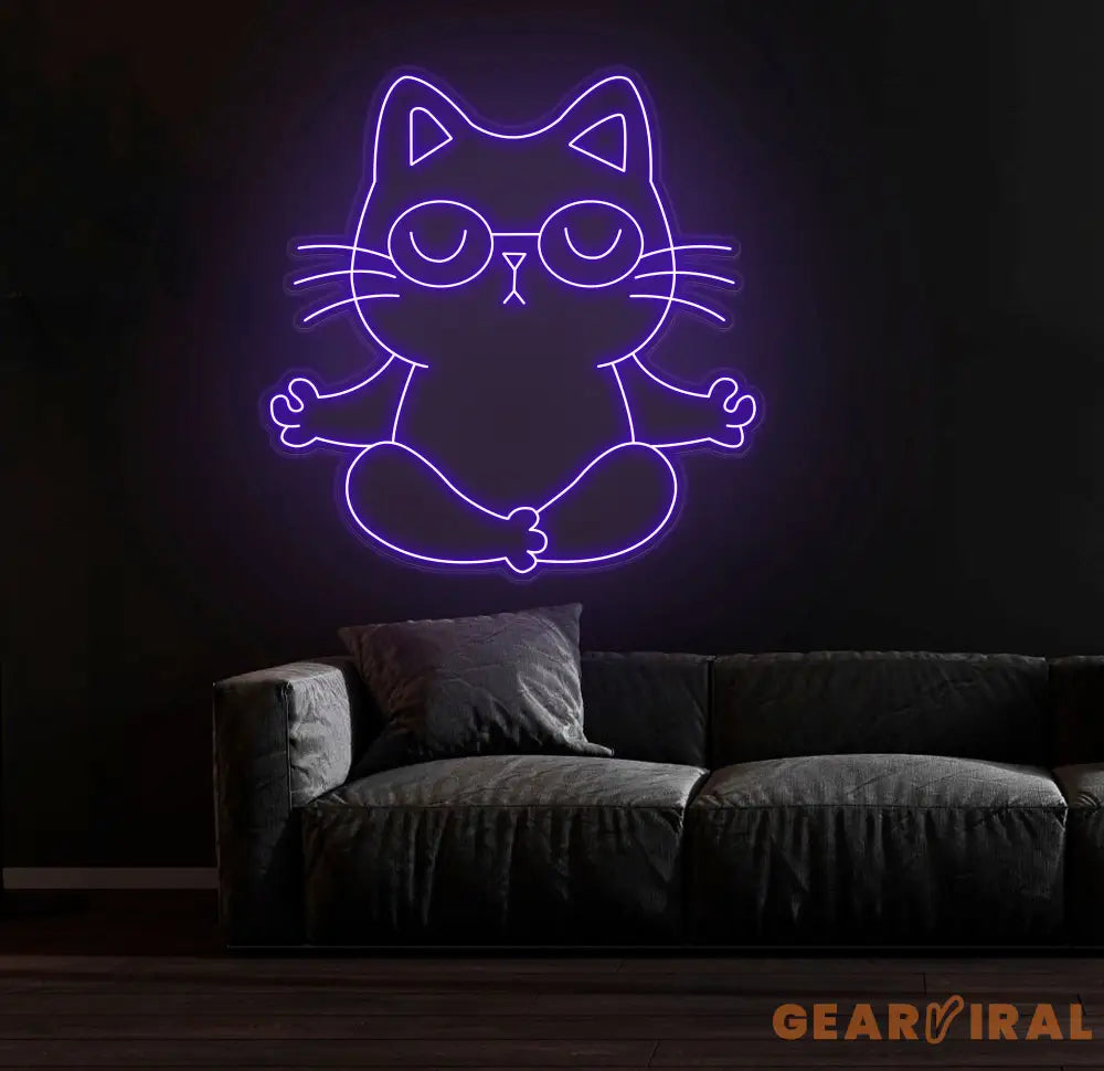 Zen Cat Neon Sign - Meditating Cat Custom Wall Light Perfect for Yoga Studios Home Decor and Calming Spaces Christmas