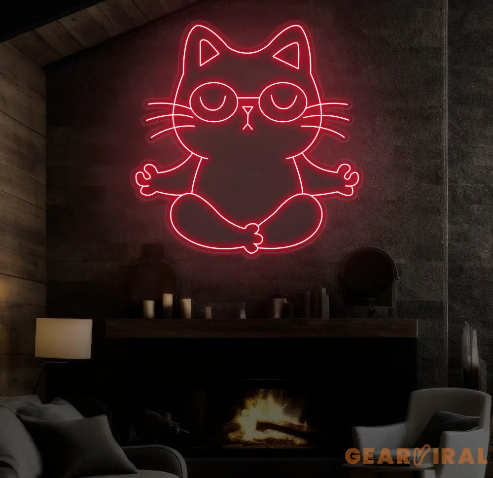 Zen Cat Neon Sign - Meditating Cat Custom Wall Light Perfect for Yoga Studios Home Decor and Calming Spaces Christmas